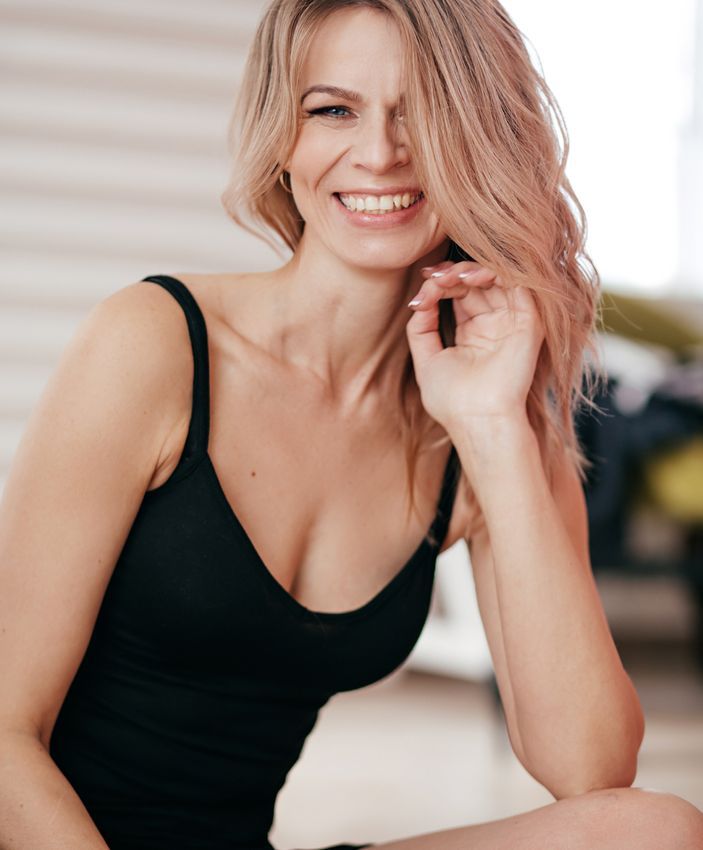 blonde woman smiling